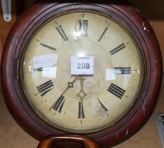 Late 19C mahogany-cased wall clock, 12in diameter(-)